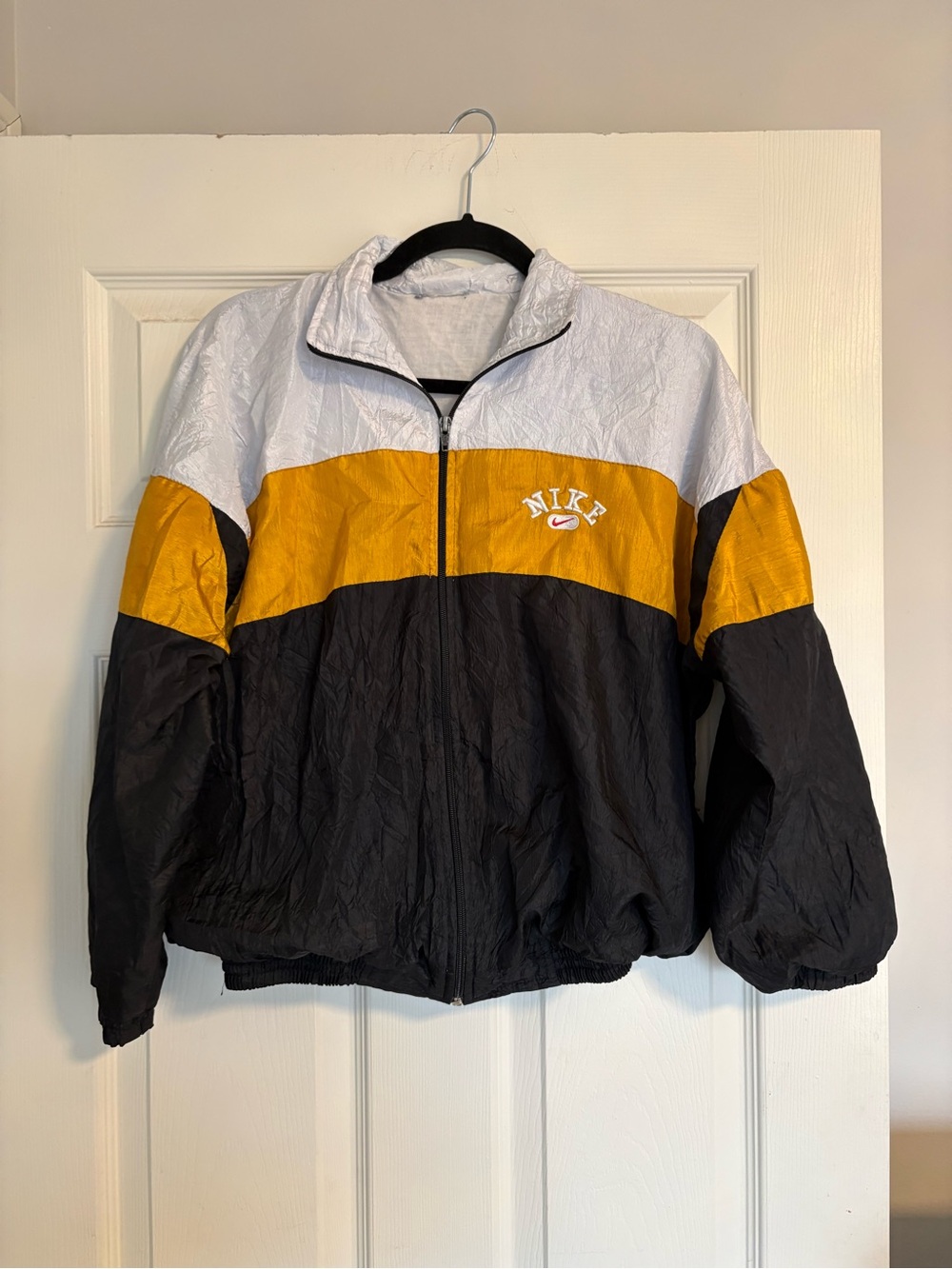 Nike Men’s Colorblock Windbreaker Jacket in White, Gold & Black